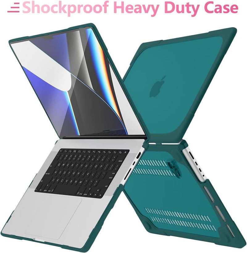 Batianda Heavy Duty Case for New MacBook Pro 14 Inch 2025 M5 M4 M3 M2 Pro/Max- Ergonomic Foldable Kickstand (Holds 22lbs/Zero Wobble) Matte Translucent Rugged Armor Cover with Spare Parts, Deep Teal - Image 4